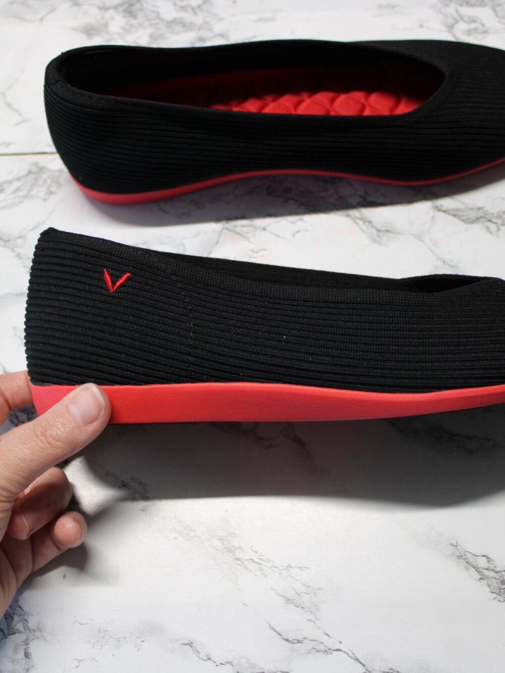 Vivaia Margot Red Black Square Toe V Cut Slip On Ballet Flats Size 41.5 - Picture 4 of 9